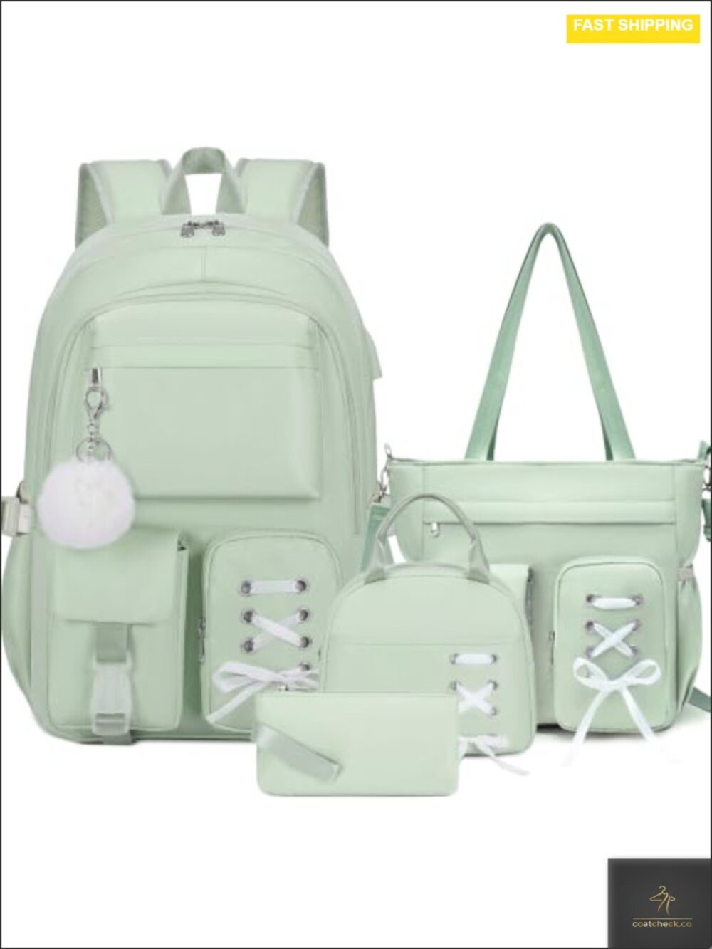 4-Piece Girls Backpack Set with Lunch Bag and Crossbody Bag, Waterproof, USB
